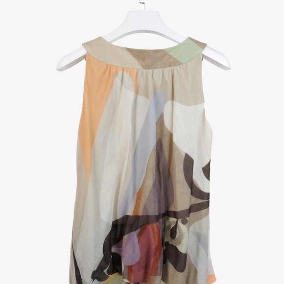 Akris Abstract Earth Tones Print Sleeveless Blouse - Picture 2 of 9